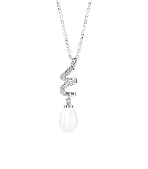 925 Sterling Silver Pearl Twist Pendant Chain Jewellery Set | Rhodium Plated, Swiss Zirconia | Gift for Women & Girls - Rajputtrade