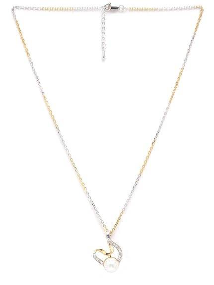 925 Sterling Silver Pearl Asuka Pendant Earring Chain Jewellery Set | Gold Rhodium Plated, Swiss Zirconia | Gift for Women & Girls - Rajputtrade