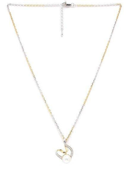 925 Sterling Silver Pearl Asuka Pendant Earring Chain Jewellery Set | Gold Rhodium Plated, Swiss Zirconia | Gift for Women & Girls - Rajputtrade