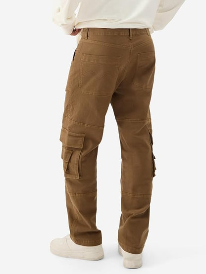 The Souled Store Solids: Rustic Men and Boys Straight Fit Cargo Pants Brown Jeans - Rajputtrade