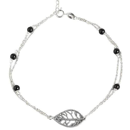 925 Sterling Silver Layered Designer Leaf Beaded Rhodium Plated Adjustable Chain Anklet (Single) | Gift for Women & Girls | - Rajputtrade