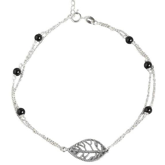 925 Sterling Silver Layered Designer Leaf Beaded Rhodium Plated Adjustable Chain Anklet (Single) | Gift for Women & Girls | - Rajputtrade