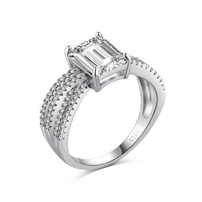 92.5 Sterling Silver Multi Band Emerald Cut Ring | Engagement Ring for Women, - Rajputtrade