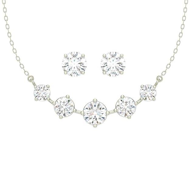 925 Sterling Silver 5 Stone Pendant Earring Chain Jewellery Set | Platinum Plated, Swiss Zirconia | Gift for Women & Girls - Rajputtrade