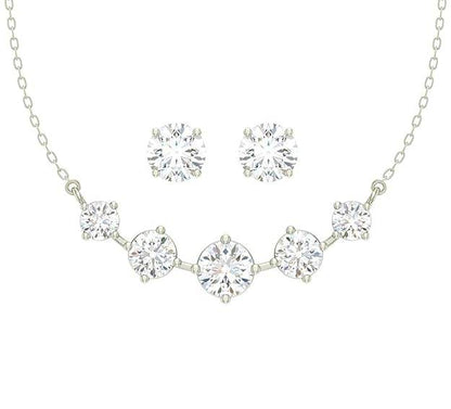 925 Sterling Silver 5 Stone Pendant Earring Chain Jewellery Set | Platinum Plated, Swiss Zirconia | Gift for Women & Girls - Rajputtrade