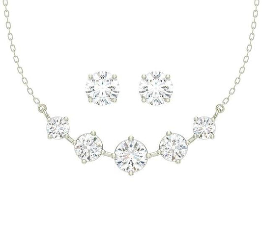 925 Sterling Silver 5 Stone Pendant Earring Chain Jewellery Set | Platinum Plated, Swiss Zirconia | Gift for Women & Girls - Rajputtrade