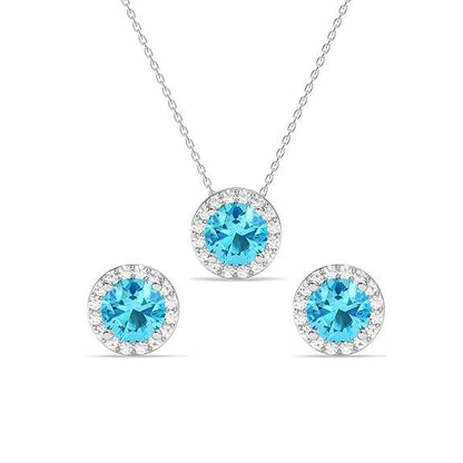 925 Sterling Silver Orsa Blue Solitaire Pendant Earrings Chain Necklace Jewellery Set | Platinum Plated, Swiss Zirconia |Gift for Women and Girls - Rajputtrade