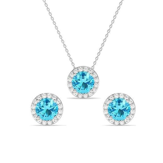 925 Sterling Silver Orsa Blue Solitaire Pendant Earrings Chain Necklace Jewellery Set | Platinum Plated, Swiss Zirconia |Gift for Women and Girls - Rajputtrade