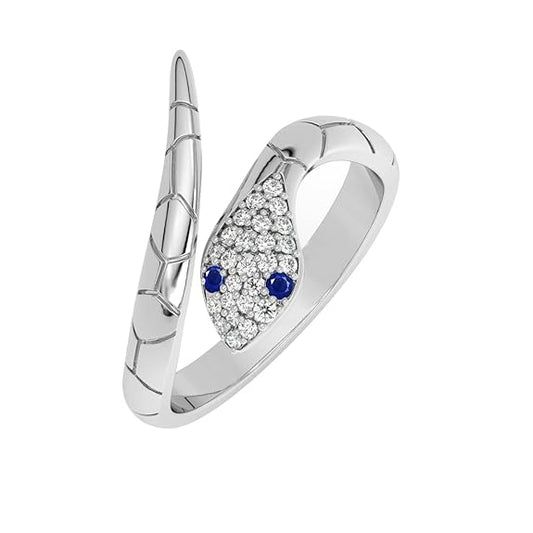Pure 925 Sterling Silver Snake Finger Ring with Adjustable Band | Gift for Women Girls Wife Girlfriend | Swiss Zircon Rhodium Plated - Rajputtrade