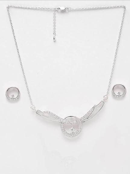 925 Sterling Silver Evie Pendant Earring Chain Jewellery Set | Platinum Plated, Swiss Zirconia | Gift for Women & Girls - Rajputtrade