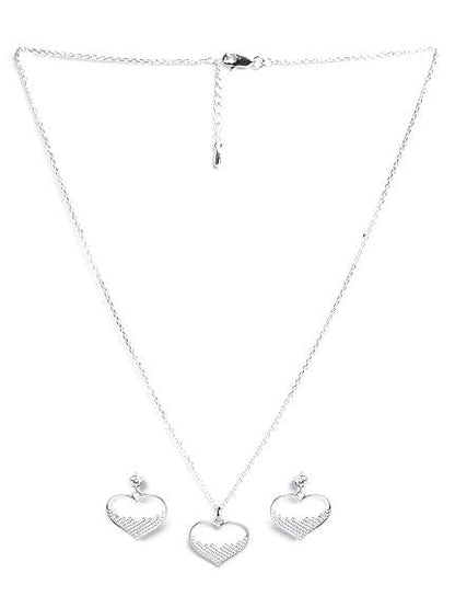 925 Sterling Silver Cuore Heart Pendant Earrings Chain Necklace Jewellery Set | Platinum Plated, Swiss Zirconia | Valentine Gift for Women and Girls - Rajputtrade