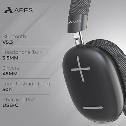 APES Fusion Style Wireless Headphone, 40mm Dynamic Drivers, 50Hrs Playtime, Fast Charge (Black Grey) - Rajputtrade
