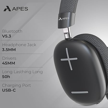 APES Fusion Style Wireless Headphone, 40mm Dynamic Drivers, 50Hrs Playtime, Fast Charge (Black Grey) - Rajputtrade