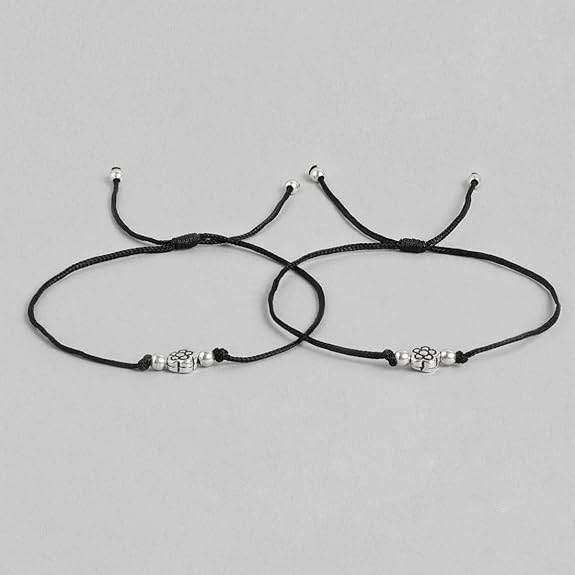 925 Sterling Silver Designer Rhodium Plated Adjustable Thread Anklet (Pair) | Gift for Women & Girls | With Certificate of Authenticity & 925 Hallmark - Rajputtrade