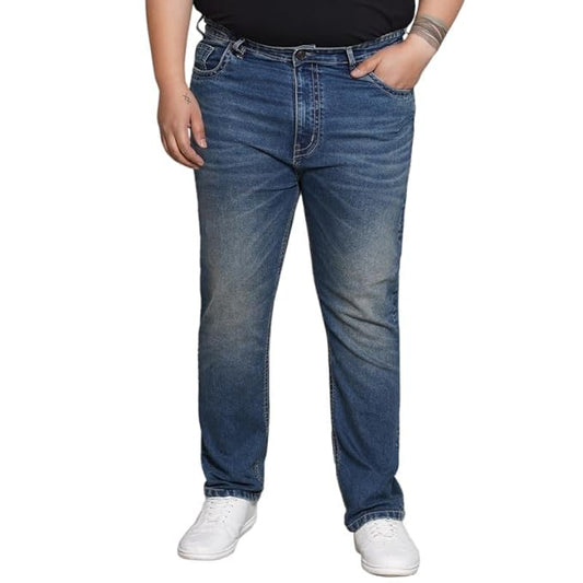 JOHN PRIDE Plus Size Men's Stretchable Mid-Rise Comfort Fit Clean Look Blue Cotton Jeans for Men - Rajputtrade