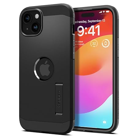 Spigen Tough Armor MagFit Back Cover Case Compatible with iPhone 15 (TPU + Poly Carbonate | Black)