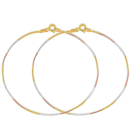 925 Sterling Silver Modest Minimal Triple Tone Plating Chain Anklet (Pair) | Gift for Women & Girls | - Rajputtrade