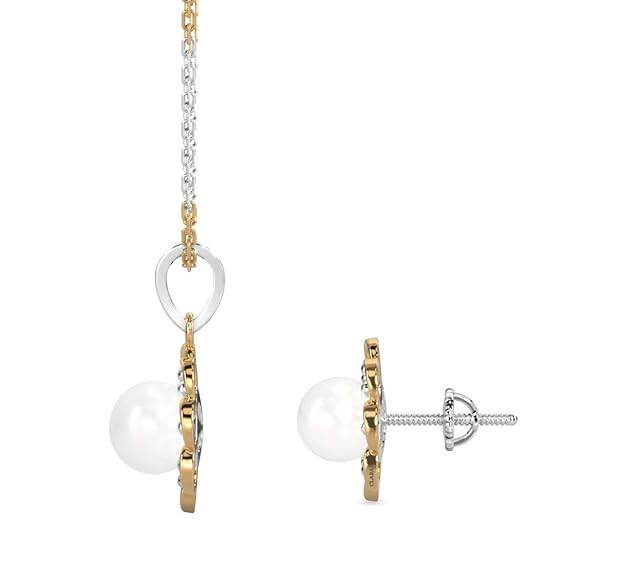 925 Sterling Silver Pearl Lotus Pendant Earring Chain Jewellery Set | Gold Rhodium Plated | Gift for Women & Girls - Rajputtrade