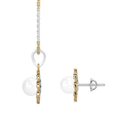 925 Sterling Silver Pearl Lotus Pendant Earring Chain Jewellery Set | Gold Rhodium Plated | Gift for Women & Girls - Rajputtrade