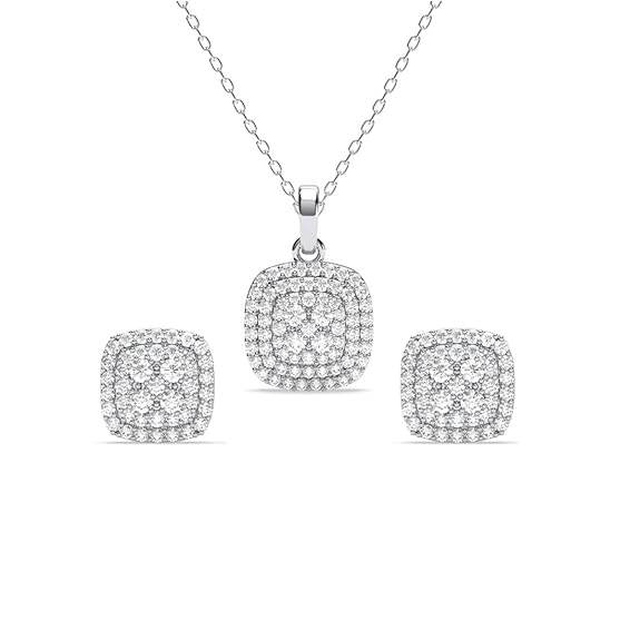 925 Sterling Silver Queen of Diamonds Pendant Earrings Chain Necklace Jewellery Set | Platinum Plated, Swiss Zirconia | Gift for Women and Girls - Rajputtrade