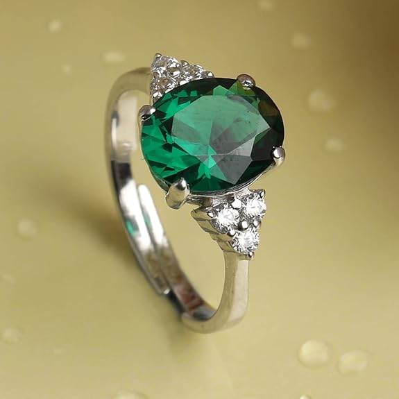 925 Sterling Silver Oval Stone Ring with Adjustable Band | Gift for Women Wife Girls - Rajputtrade