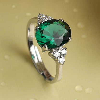 925 Sterling Silver Oval Stone Ring with Adjustable Band | Gift for Women Wife Girls - Rajputtrade