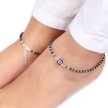 925 Silver Evil Eye Beaded Anklet,Single | Gifts for Women and Girls | - Rajputtrade