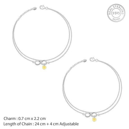 925 Silver Dual Tone Forever Heart Anklet,Single | Gifts for Women and Girls | - Rajputtrade