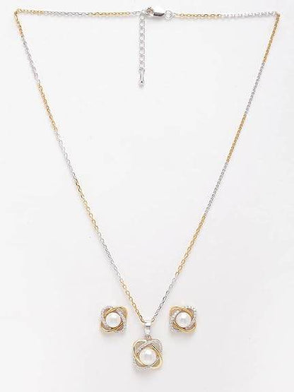 925 Sterling Silver Real Pearl Knot Pendant Earring Chain Jewellery Set | Gold Rhodium Plated | Gift for Women & Girls - Rajputtrade