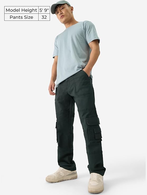 The Souled Store Solids: Men and Boys Straight Fit Cotton Blend Cargo Jeans - Rajputtrade