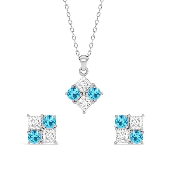 925 Sterling Silver Belen Pendant Earring Chain Jewellery Set | Rhodium Plated, Swiss Zirconia | Gift for Women & Girls - Rajputtrade