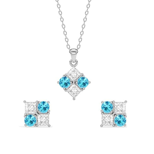 925 Sterling Silver Belen Pendant Earring Chain Jewellery Set | Rhodium Plated, Swiss Zirconia | Gift for Women & Girls - Rajputtrade
