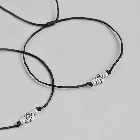 925 Sterling Silver Designer Rhodium Plated Adjustable Thread Anklet (Pair) | Gift for Women & Girls | With Certificate of Authenticity & 925 Hallmark - Rajputtrade