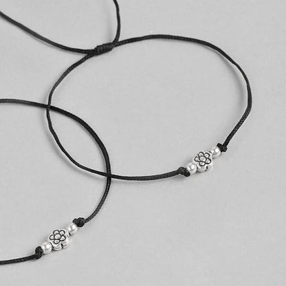 925 Sterling Silver Designer Rhodium Plated Adjustable Thread Anklet (Pair) | Gift for Women & Girls | With Certificate of Authenticity & 925 Hallmark - Rajputtrade