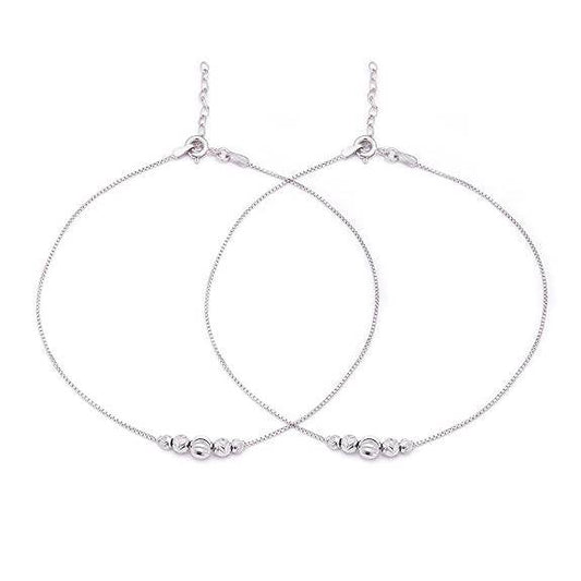 925 Sterling Silver Anklet Pair | Rhodium Plated Adorned Women Chain Anklet | - Rajputtrade