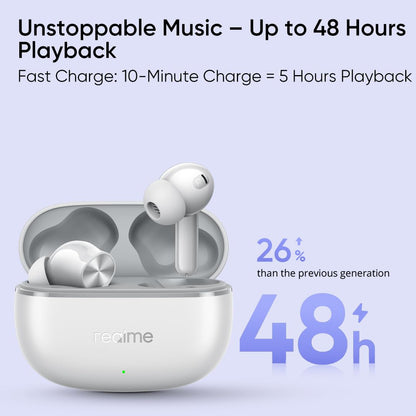 realme Buds T200 Lite Bluetooth in Ear Earbuds,4 Mic, AI ENC for Calls,48 Hours Total Playback with Fast Charging (Grey) - Rajputtrade