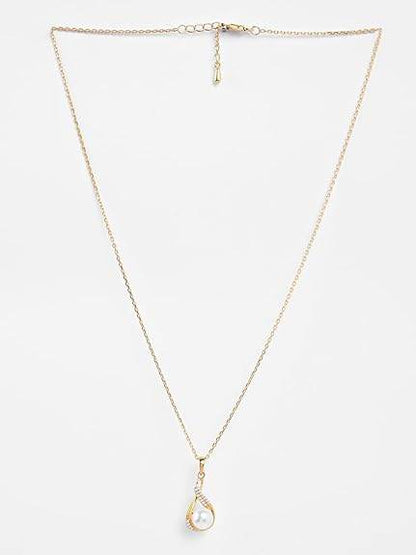 925 Sterling Silver Esin Real Pearl Pendant Earrings Chain Necklace Jewellery Set | Gold Plated, Swiss Zirconia |Gift for Women and Girls - Rajputtrade