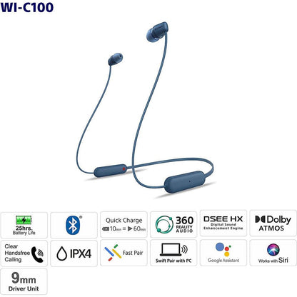 Sony WI-C100 Wireless Headphones with Customizable Equalizer for Deep Bass & 25 Hrs Battery - Rajputtrade