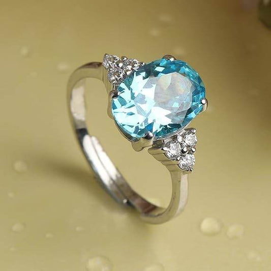925 Sterling Silver Oval Stone Ring with Adjustable Band | Gift for Women Wife Girls - Rajputtrade