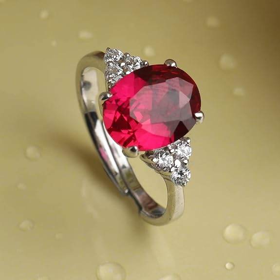 925 Sterling Silver Oval Stone Ring with Adjustable Band | Gift for Women Wife Girls - Rajputtrade