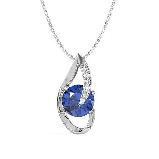 925 Sterling Silver Royal Blue Eye Pendant Chain Jewellery Set | Rhodium Plated, Swiss Zirconia | Gift for Women & Girls - Rajputtrade