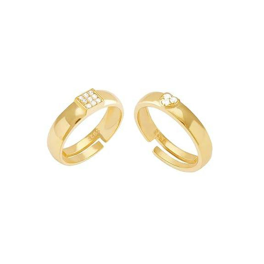 925 Silver Golden Shining Love Couple Rings, Adjustable | Promise Rings for Men & Women | - Rajputtrade