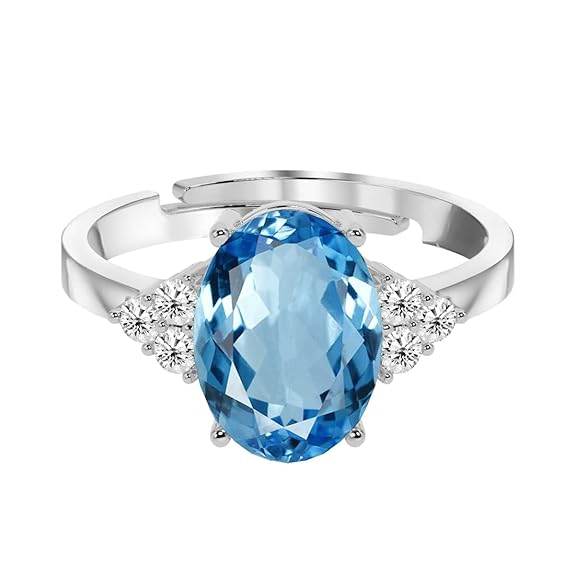 925 Sterling Silver Oval Stone Ring with Adjustable Band | Gift for Women Wife Girls - Rajputtrade