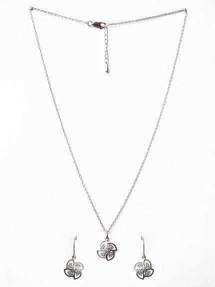 925 Sterling Silver Hermosa Pendant Earring Chain Jewellery Set | Rose Gold Plated, Swiss Zirconia | Gift for Women & Girls - Rajputtrade