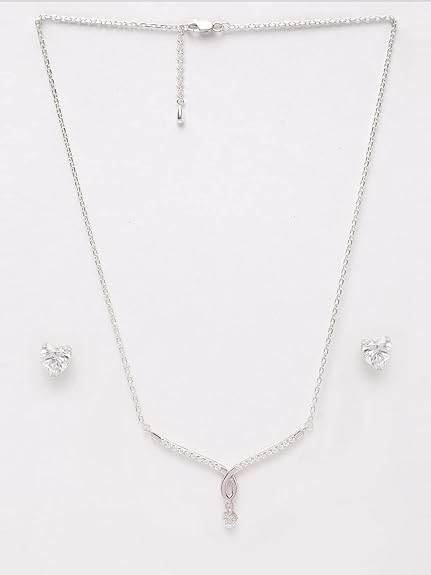 925 Sterling Silver Mila Pendant Earring Chain Jewellery Set | Platinum Plated, Swiss Zirconia | Gift for Women & Girls - Rajputtrade