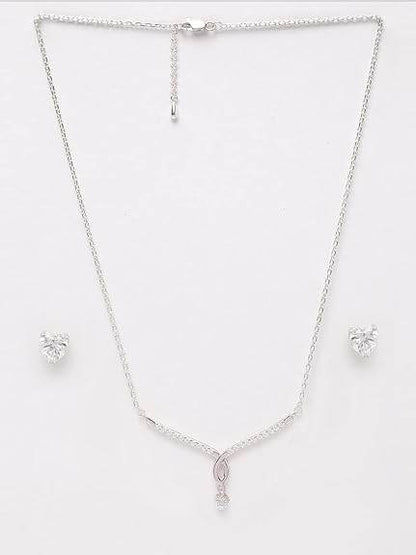 925 Sterling Silver Mila Pendant Earring Chain Jewellery Set | Platinum Plated, Swiss Zirconia | Gift for Women & Girls - Rajputtrade