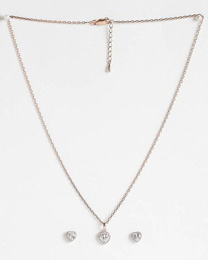 925 Sterling Silver Heart Solitaire Pendant Earring Chain Jewellery Set | Rose Gold Rhodium Plated, Swiss Zirconia | Gift for Women & Girls - Rajputtrade