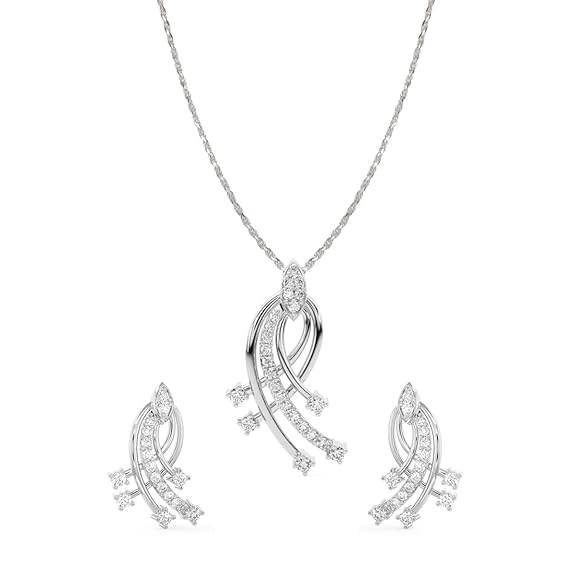 925 Sterling Silver Iris Pendant Earring Chain Jewellery Set | Rhodium Plated, Swiss Zirconia | Gift for Women & Girls - Rajputtrade