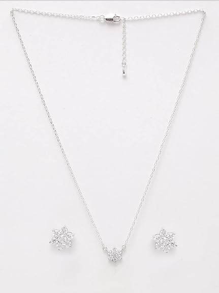 925 Sterling Silver Star Pendant Earring Chain Jewellery Set | Platinum Plated, Swiss Zirconia | Gift for Women & Girls - Rajputtrade