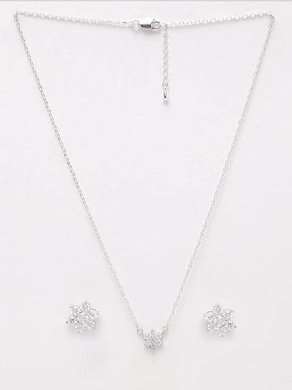 925 Sterling Silver Star Pendant Earring Chain Jewellery Set | Platinum Plated, Swiss Zirconia | Gift for Women & Girls - Rajputtrade
